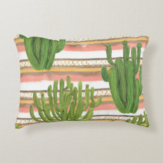 Coussins Décoratifs Aquarelle de cactus, arrière - plan rayé, couche t