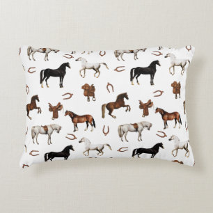 Coussins Décoratifs Aquarelle de chevaux Fer à cheval Selles de cheval