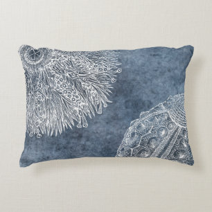 Coussins Décoratifs Aquarelle de Sea Urchin Océan bleu blanc bleu mar