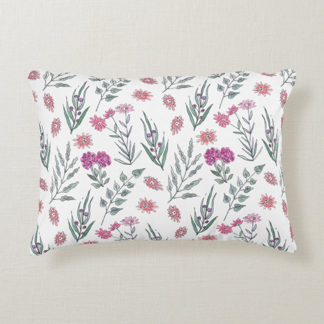 Coussins Décoratifs Aquarelle esquissée fleurs roses clair dossier bla (Devant)