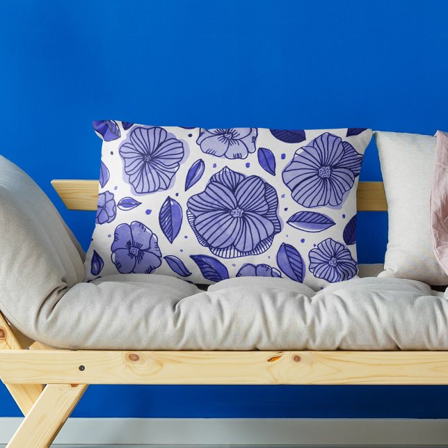 Coussins Décoratifs Aquarelle et fleurs d'encre - palette bleue (Créateur téléchargé)