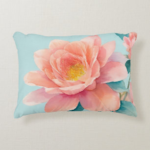 Coussins Décoratifs Aquarelle florale bleu, Turquoise et rose bébé