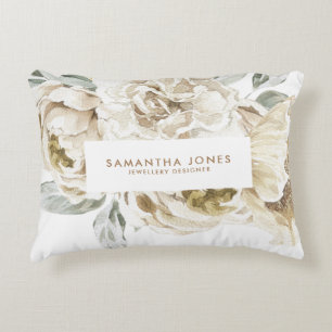 Coussins Décoratifs Aquarelle florale minimaliste moderne Peonie blanc