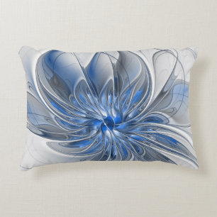 Coussins Décoratifs Aquarelle gris bleu Abstrait Fractal Art Flower