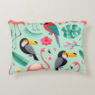 Coussins Décoratifs Aquarelle illustrations d'oiseaux, fleur tropicale