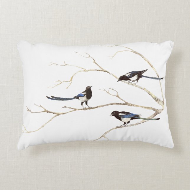 Coussins Décoratifs Aquarelle Magpie Bird Famille Chatte dans l'arbre