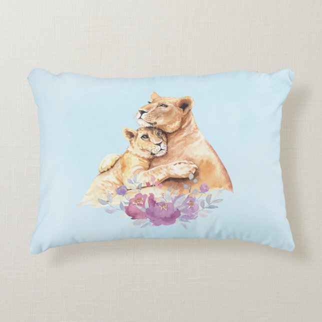 Coussins Décoratifs Aquarelle mignonne Mère Lion & Cub (Devant)