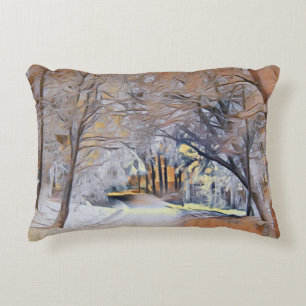 Coussins Décoratifs Aquarelle moderne des arbres enneigés colorés