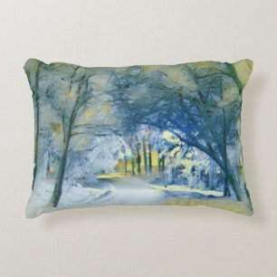 Coussins Décoratifs Aquarelle moderne des arbres enneigés colorés