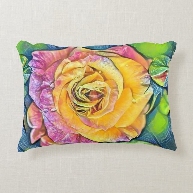 Coussins Décoratifs Aquarelle moderne Peinture de rose rose orange (Devant)