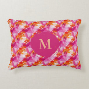Coussins Décoratifs Aquarelle Monogramme Rose Orange Abstrait