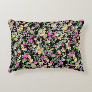 Coussins Décoratifs aquarelle motif floral transparent fond noir