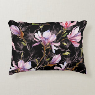 Coussins Décoratifs Aquarelle noire Arrière - plan rose Magnolia