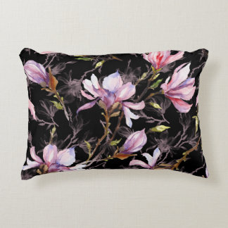 Coussins Décoratifs Aquarelle noire Arrière - plan rose Magnolia