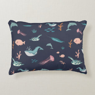 Coussins Décoratifs Aquarelle Océan Sea Animaux Motif bleu