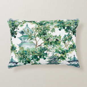 Coussins Décoratifs Aquarelle Pagode asiatique dans paysage verdoyant