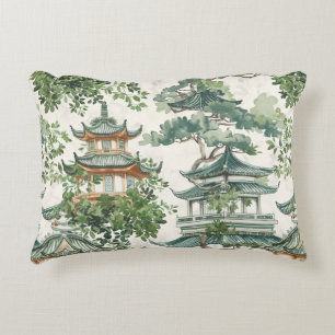 Coussins Décoratifs Aquarelle Pagode asiatique dans paysage verdoyant