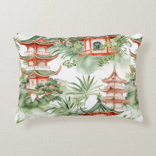 Coussins Décoratifs Aquarelle Pagode asiatique dans paysage verdoyant