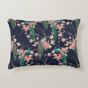 Coussins Décoratifs aquarelle paon motif sur une cerise d'arbre, fleur