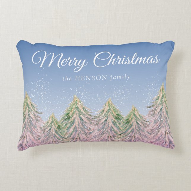 Coussins Décoratifs Aquarelle rose Arbres Forêt Noël Artistique (Devant)