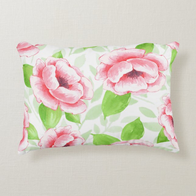 Coussins Décoratifs Aquarelle Rose Corail - Floral Romantique (Devant)