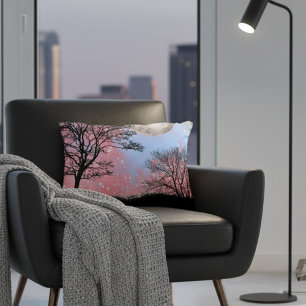 Coussins Décoratifs Aquarelle Rose Et Bleu Ciel Arbres Et Lune