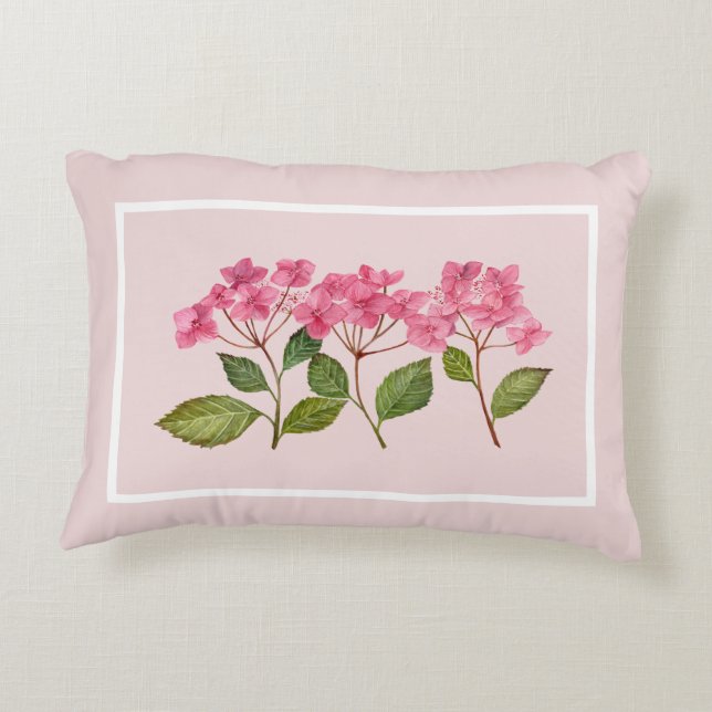 Coussins Décoratifs Aquarelle rose Hydrangée Lacecaps Illustration (Dos)