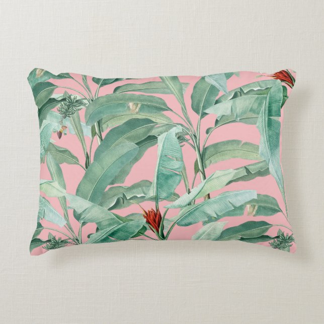Coussins Décoratifs Aquarelle rose moderne Tropical Banana Palm Feuill (Devant)