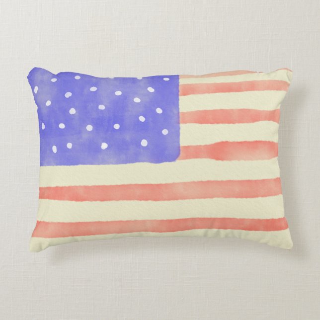 Coussins Décoratifs Aquarelle rustique USA drapeau américain (Devant)
