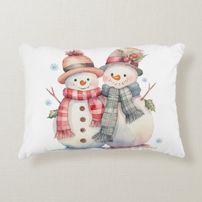 Coussins Décoratifs Aquarelle Snowman (Devant)