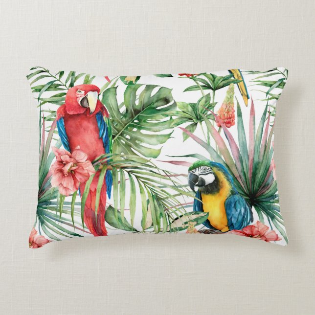 Coussins Décoratifs Aquarelle tropicale sans coutures motif avec perro (Devant)