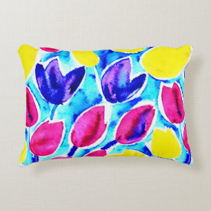 Coussins Décoratifs Aquarelle tulipes kraft en motif jaune coloré