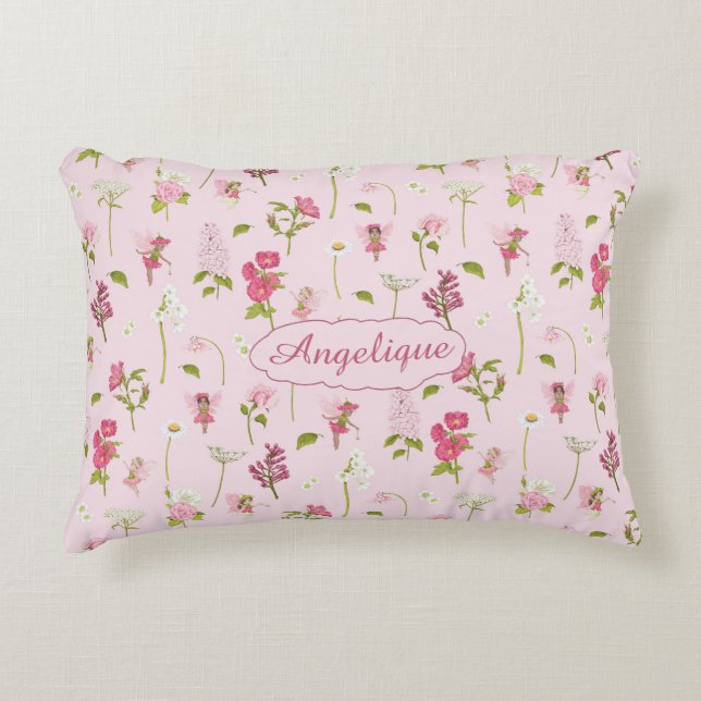 Coussins Décoratifs Aquarelle Whimsical Fées & Fleurs rose (Devant)