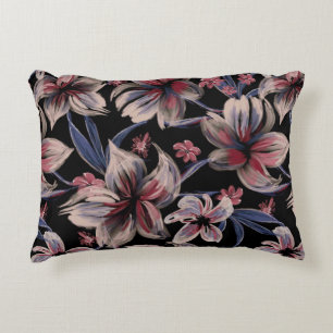 Coussins Décoratifs Aquarelles Crimson Floral sur noir