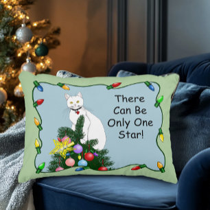 Coussins Décoratifs Arbre de Noël drôle et festif Chat blanc drôle Ver