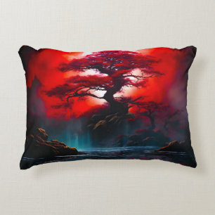Coussins Décoratifs Arbre rouge mystique sous la pleine lune
