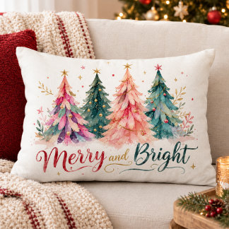 Coussins Décoratifs Arbres de Noël Aquarelle Colorés Joyeux et Lumineu