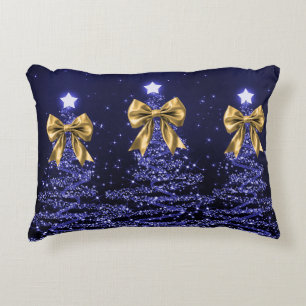Coussins Décoratifs Arbres scintillants de Noël Bleu marine avec Nœud 