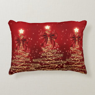 Coussins Décoratifs Arbres scintillants de Noël Rouge Or Faux Nœud 