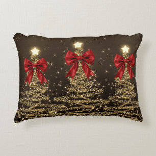 Coussins Décoratifs Arbres scintillants de Noël Rouge Or Faux Nœud 