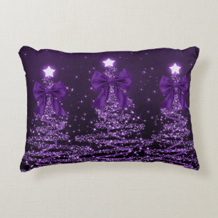 Coussins Décoratifs Arbres scintillants de Noël violets avec nœud en f