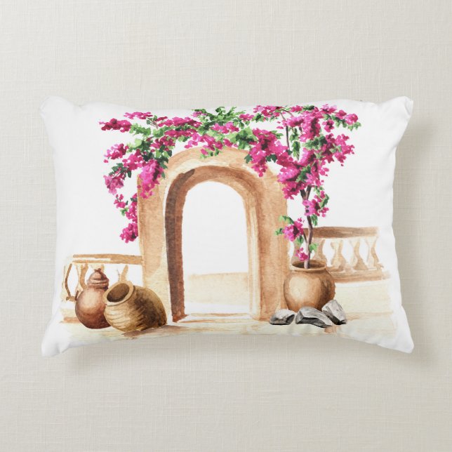Coussins Décoratifs Architecture méditerranéenne, fleurs, aquarelle, h (Devant)