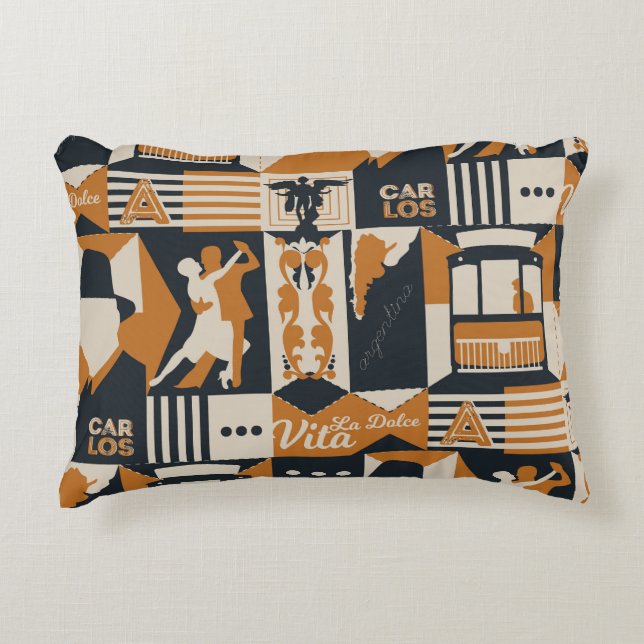 Coussins Décoratifs Argentine : Illustration Ethnique sans faille. (Devant)