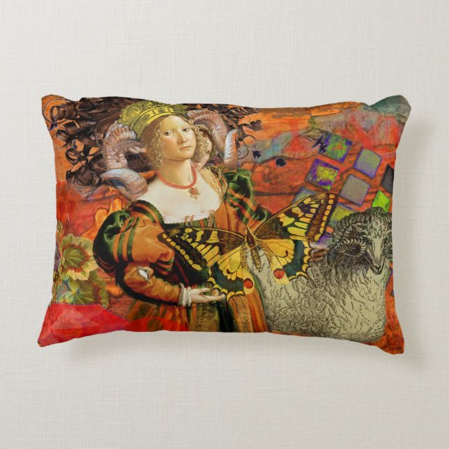 Coussins Décoratifs Aries Orange Woman : Collage d'art antique gothiqu (Dos)