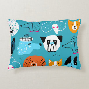 Coussins Décoratifs Arrière - plan bleu, Motif de chien joueur.