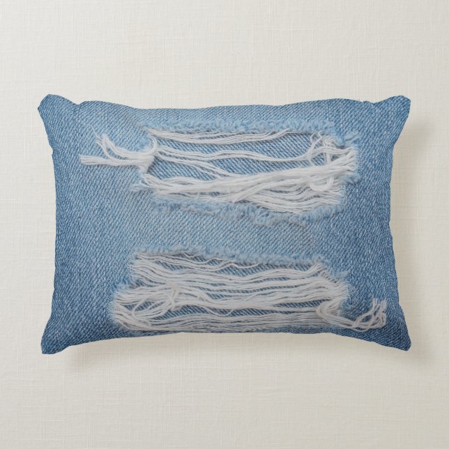 Coussins Décoratifs Arrière - plan de texture de jean bleu déchirée. D (Devant)