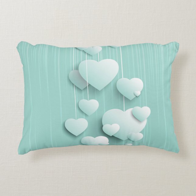 Coussins Décoratifs Arrière - plan vert clair avec coeur blanc 3D (Devant)