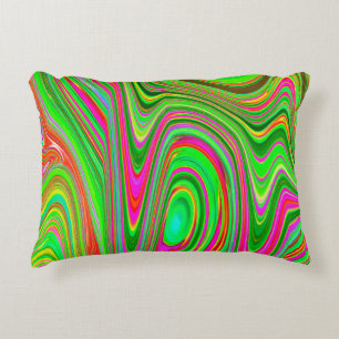Coussins Décoratifs Art Abstrait Groovy Vert Citron et Magenta Tripant