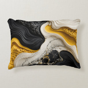 Coussins Décoratifs Art abstrait moderne noir blanc et jaune moutarde