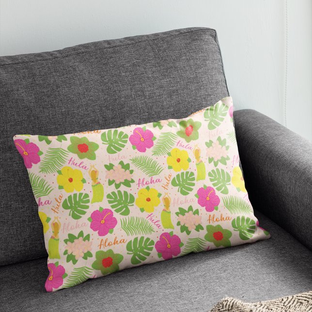 Coussins Décoratifs Art Accent Danseuse Hawaiienne joyeuse Hula (Tropical Hawaiian Flower Aloha Hula Woman Accent Pillow)